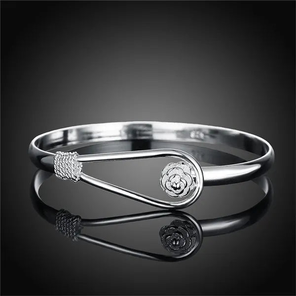 925 Sterling Silver Raised Rose Bangle
