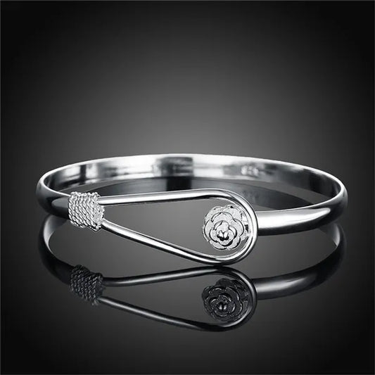 925 Sterling Silver Raised Rose Bangle