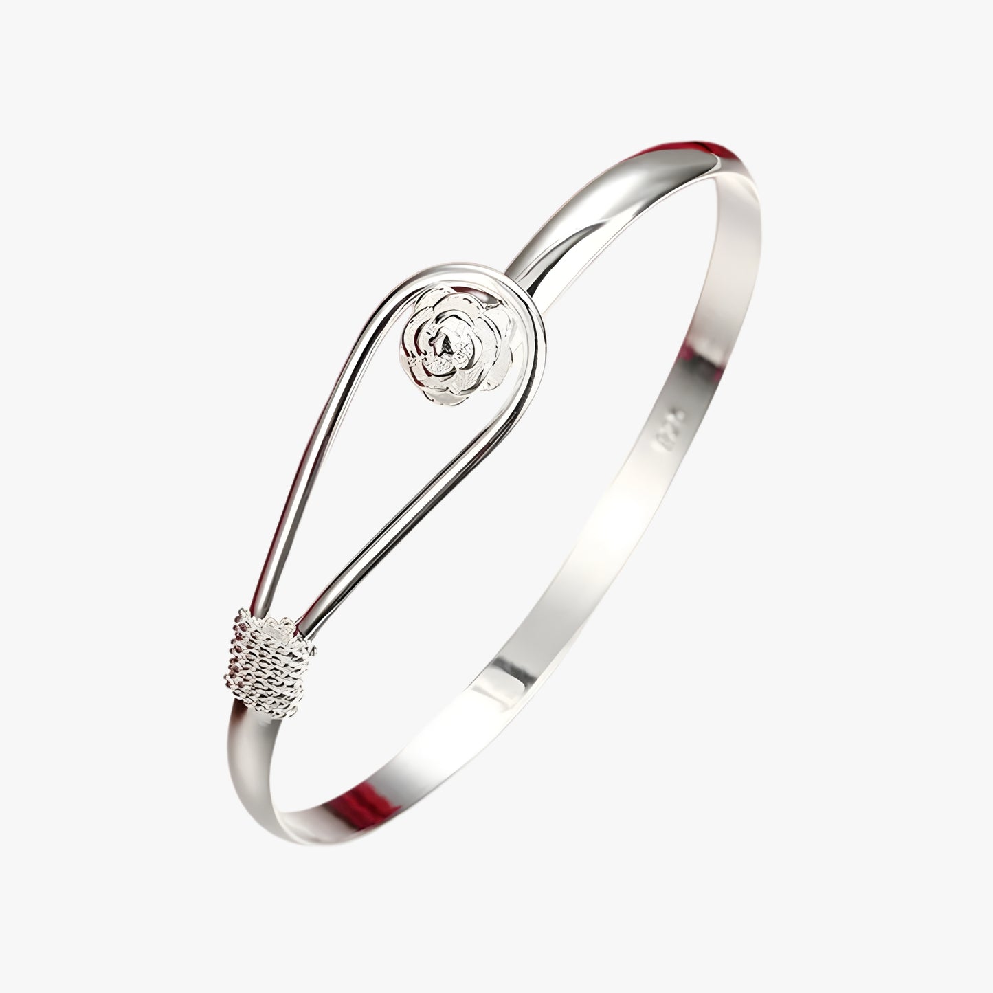 925 Sterling Silver Raised Rose Bangle
