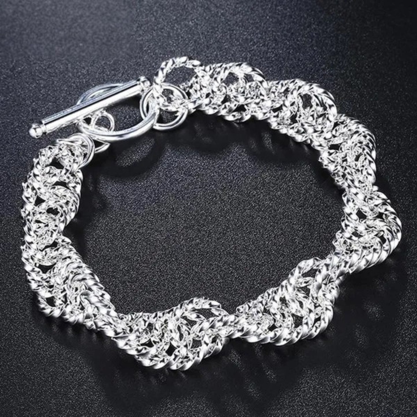 925 Sterling Silver Wave Chain Link Bracelet