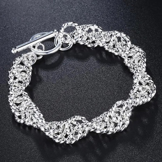 925 Sterling Silver Wave Chain Link Bracelet